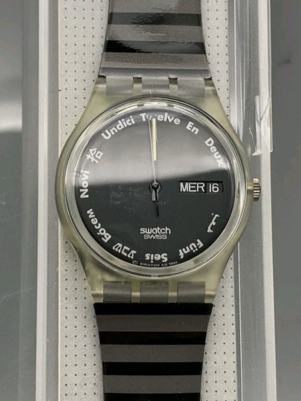 Swatch GK703 Unisex Gutenberg Vintage Black Stripe Watch